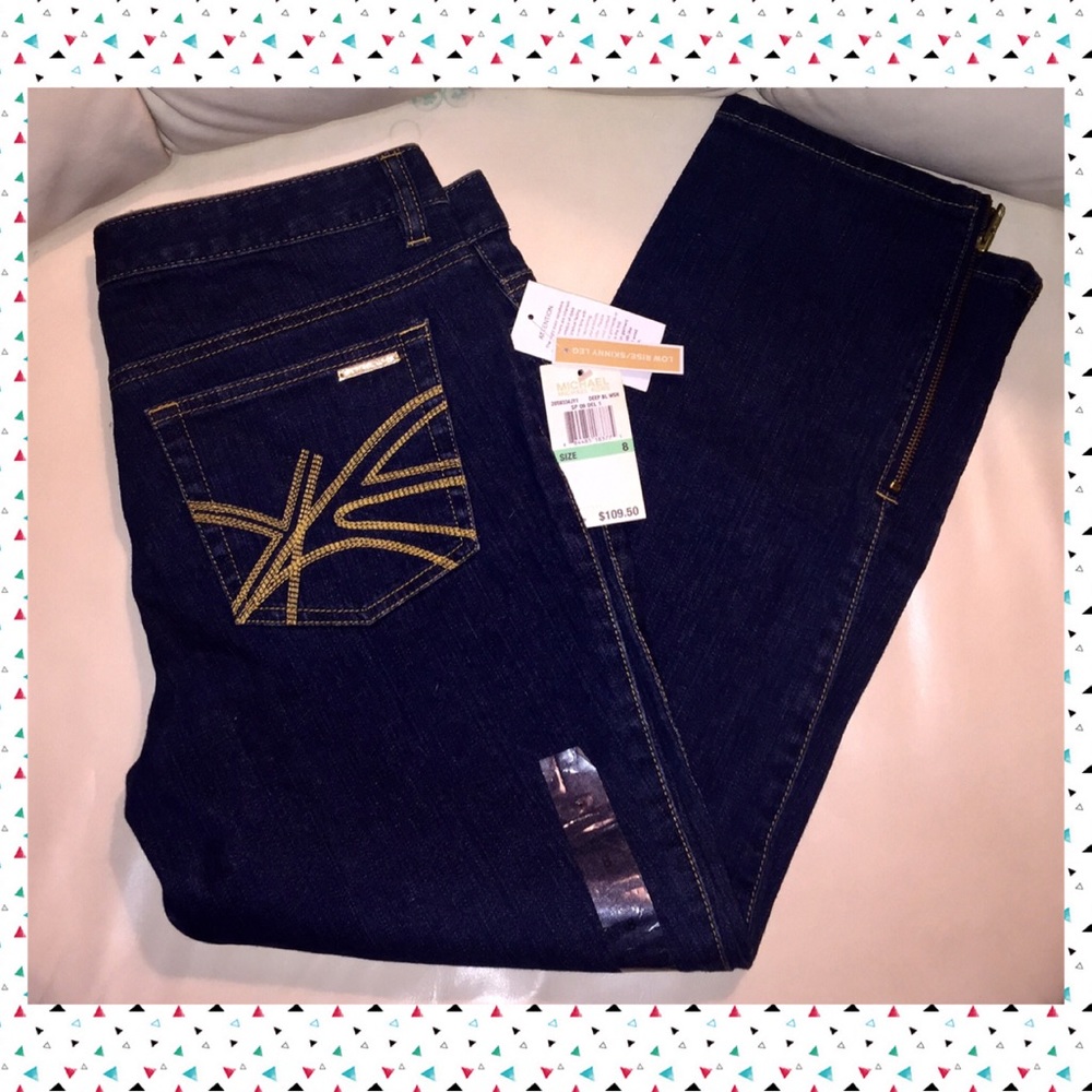 👖👠💄VINTAGE MICHAEL KORS DK BLUE JEANS ZIPPERED HEM NWT